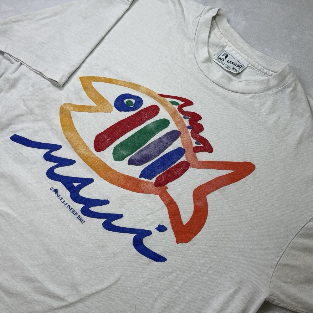Vintage Maui Hawaii Fish Single Stitch‎ T Shirt USA Made XXL Colorful 80s Bright